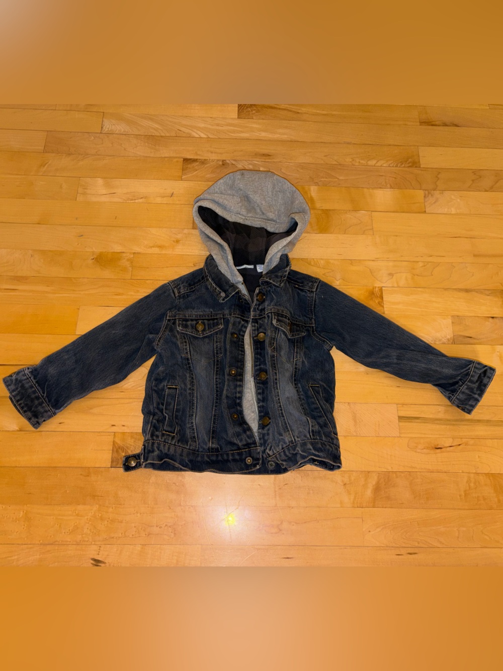 Kids Dark Blue Denim Jacket with Gray Hood
